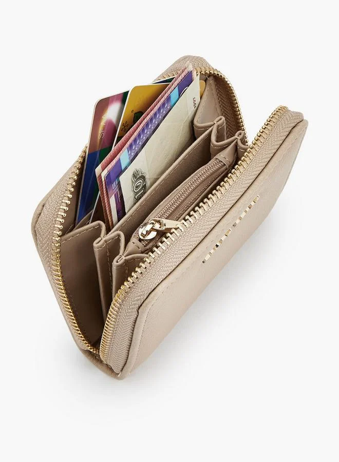 Flora Bella By Shoexpress Beige Textured Wallet With Zip Closure for Women | Best Price UAE